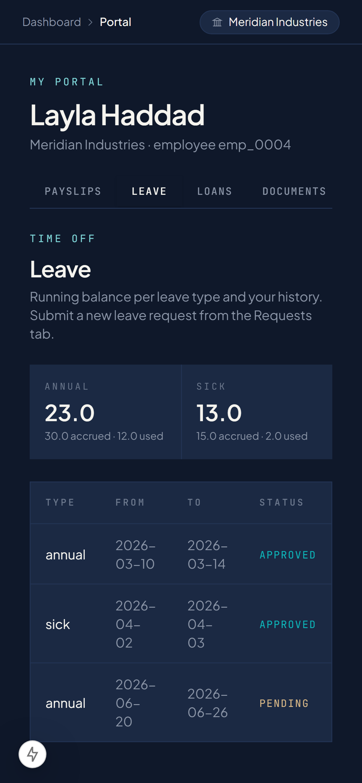 Global Kinect employee portal — Leave