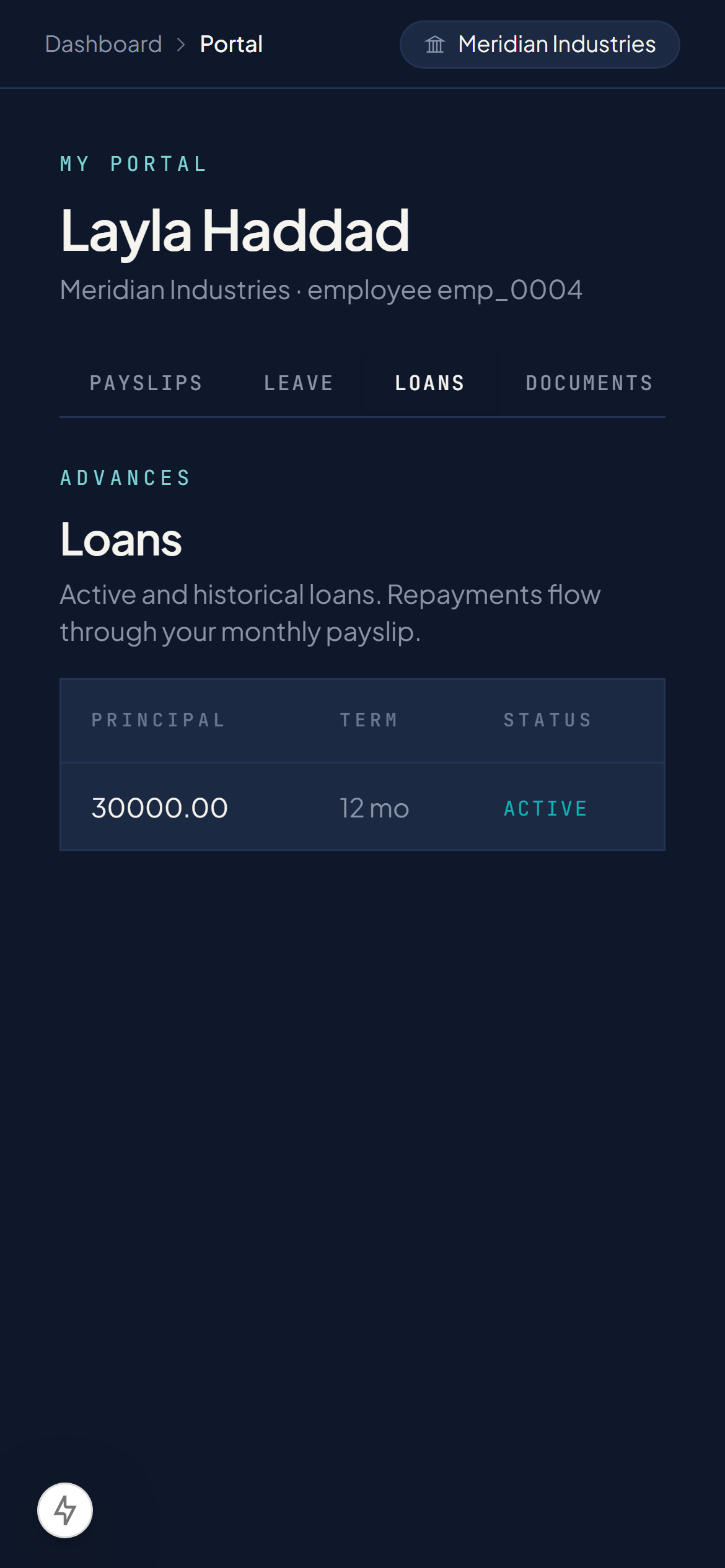 Global Kinect employee portal — Loans